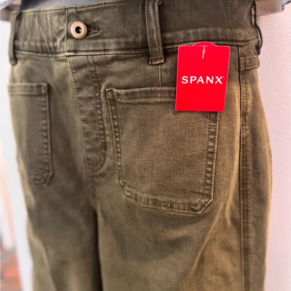 NWT Spanx Tuscan Olive Wide Leg Cropped Twill Pants
